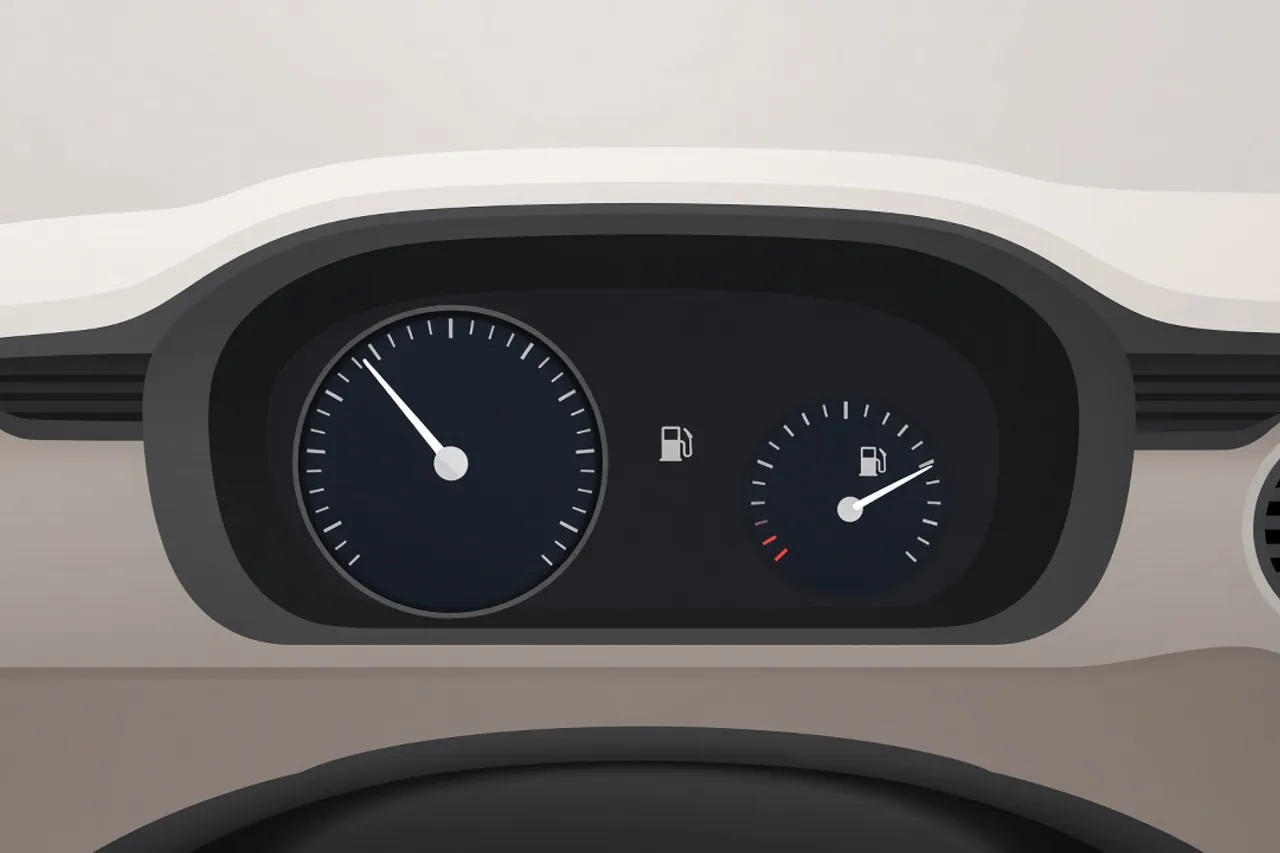 Illustration of a car dashboard odometer and a fuel gauge on a simple background