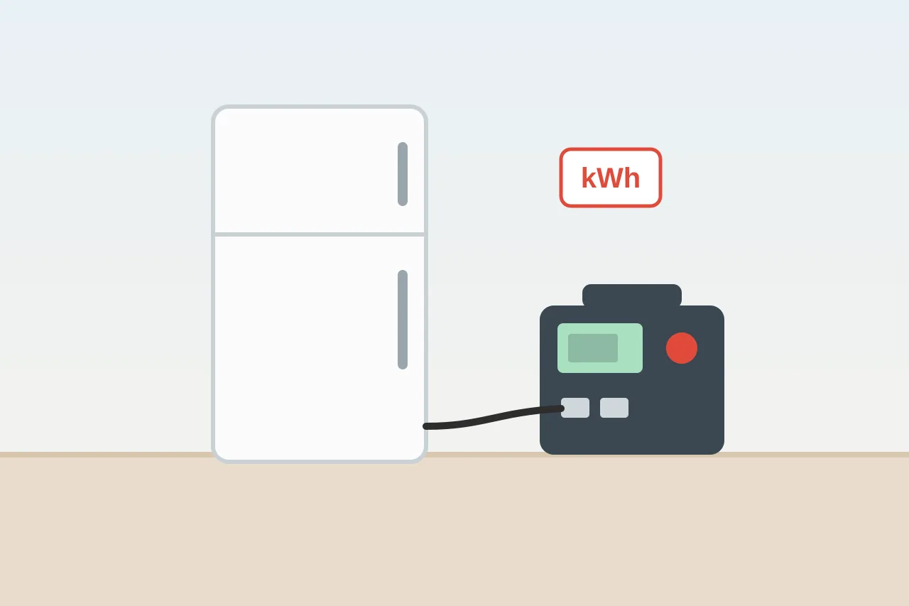 Illustration of a refrigerator plugged into a portable power station