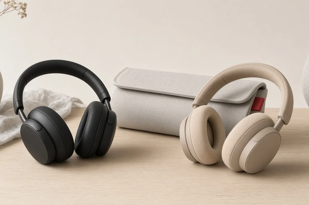 Illustration comparing two pairs of over-ear headphones