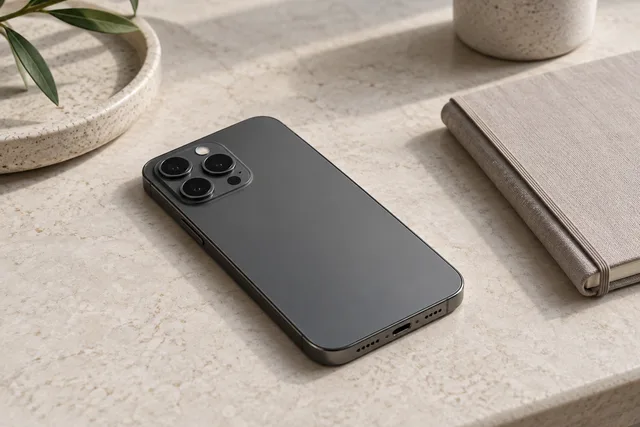 Illustration of a smartphone on a pale stone surface