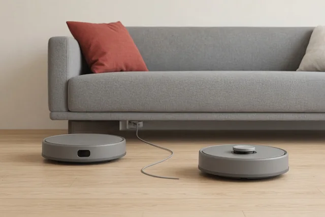Illustration comparing two round robot vacuums